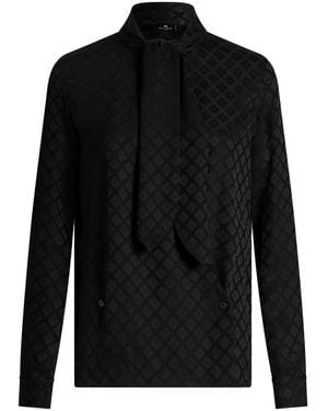 Etro Jacquard Scarf-Collar Shirt - Black
