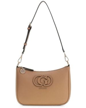 Guess Gekörnte Isola Schultertasche Mit Logo-Schild - Weiß