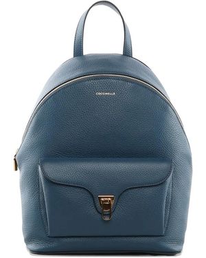 Coccinelle Front-Pocket Leather Backpack - Blue