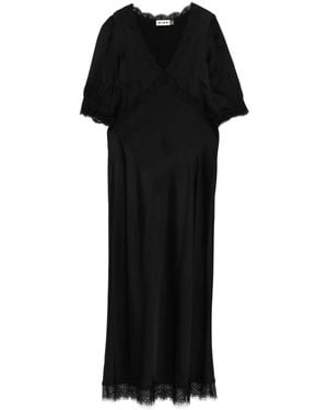 RIXO London Satin Lace Puff-Sleeve Dress - Black
