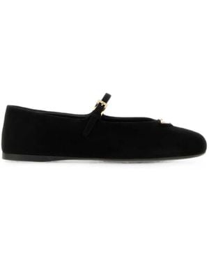 Prada Buckle-Strap Logo-Plaque Ballet Flats - Black