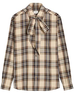 Saint Laurent Plaid Bow-Detail Shirt - Natural