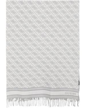 Guess Monogram-Pattern Fringed Scarf - White