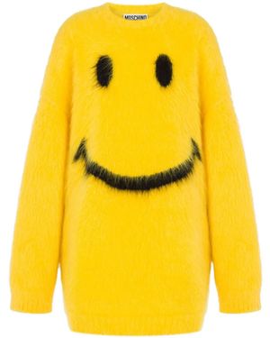 Moschino X Smiley Intarsia-Knit Mini Dress - Yellow