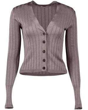 Brunello Cucinelli Cardigan Côtelé À Boutonnière - Marron