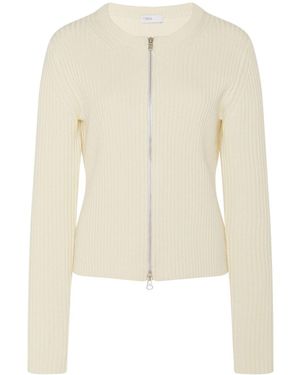 Rosetta Getty Zip-Up Ribbed Knit Cardigan - Natural