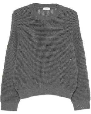 Peserico Sequin-Embellished Open-Knit Sweater - Grey
