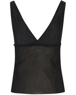 Saint Laurent Ribbed Silk Tank Top - Black