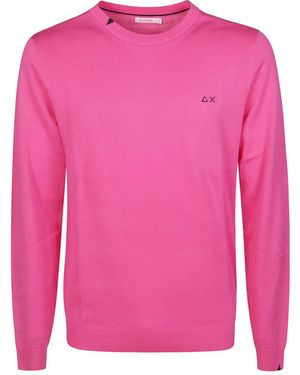 Sun 68 Embroidered Crew-Neck Sweater - Pink