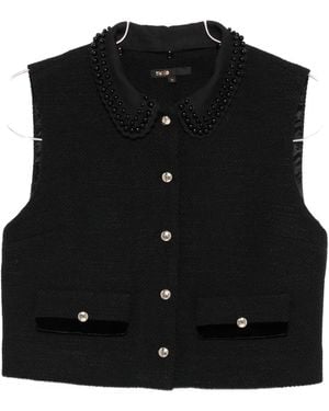 Maje Oberteil mit perlenverziertem Kragen - Schwarz