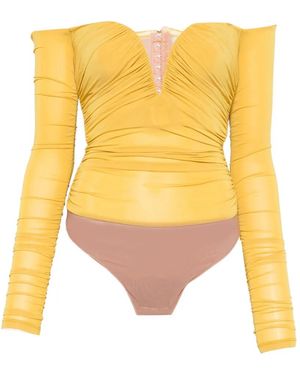 Elisabetta Franchi Body Liviano De Crepé Con Drapeado - Amarillo