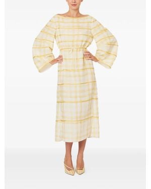 Rosie Assoulin Plaid Bell-Sleeve Dress - White