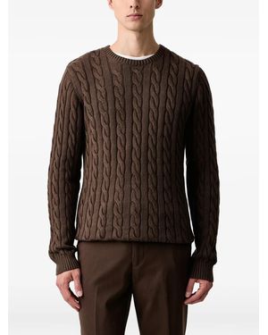 Lindbergh Cable-Knit Crew-Neck Jumper - Brown