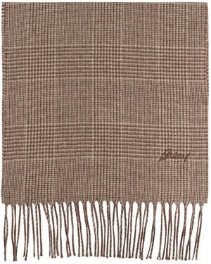 Brioni チェック フリンジスカーフ - ブラウン