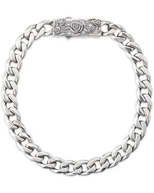 Emanuele Bicocchi Rose-Engraved Curb-Link Bracelet - White