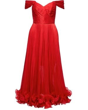 Ana Radu Pleated Off-Shoulder Dress - Red