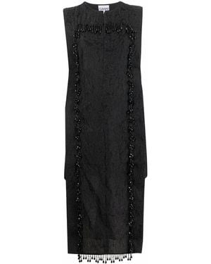 Ganni Organza-Fringe Jacquard Sleeveless Top - Black