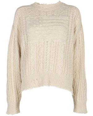 Denimist Distressed Cable-Knit Sweater - White