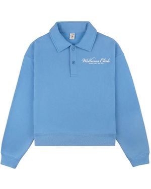 Sporty & Rich Wellness Club Embroidered Polo Neck Top - Blue