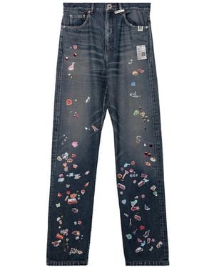 Maison Mihara Yasuhiro Kids Sticker Printed Straight Denim Trousers - Blue