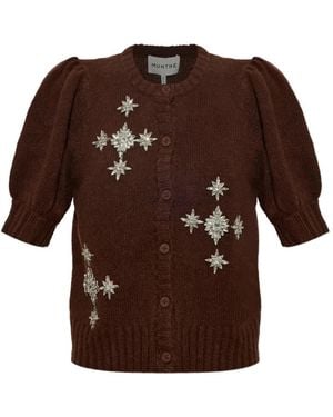 Munthe Vocca Crystal-Embellished Puff-Sleeve Cardigan - Brown