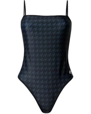 Perfect Moment Houndstooth-Pattern Tie-Back Swimsuit - Blue