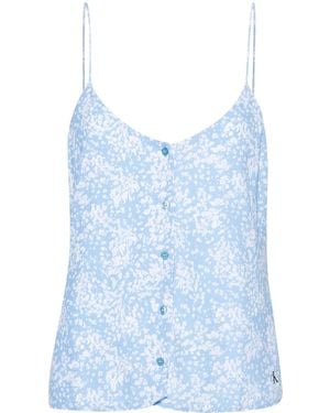 Calvin Klein Floral-Print Crepe Blouse - Blue