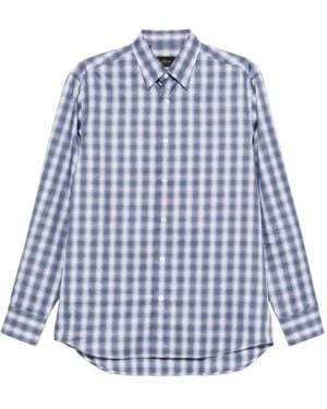 Brioni Checked Cotton Shirt - Blue
