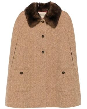 Valentino Garavani Sleeveless Tweed Cape - Natural