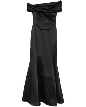 Solace London Off-Shoulder Satin-Finish Maxi Dress - Black