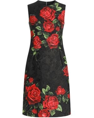 Dolce & Gabbana Rose-Print Brocade Mini Dress - Red