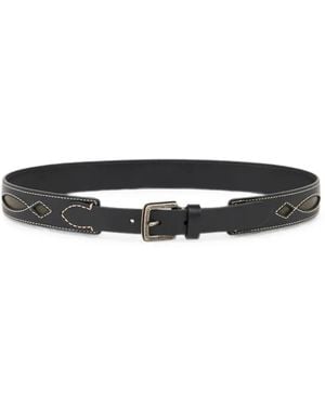Etro Leather Belt With Cut-Outs And Topstitching - White