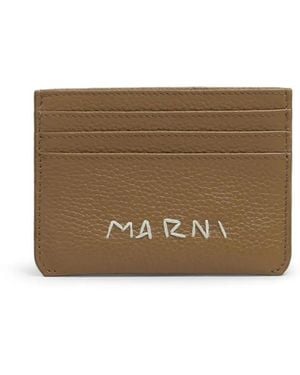 Marni Logo-Embroidered Leather Card Holder - Brown