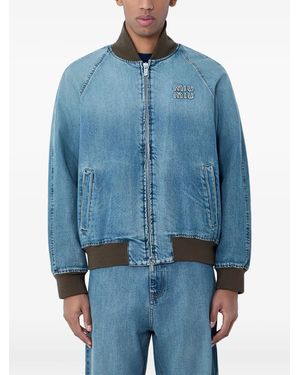 Miu Miu Rib Trims Logo Denim Jacket - Blue