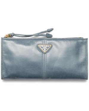 Prada Logo Plaque Wallet - ブルー