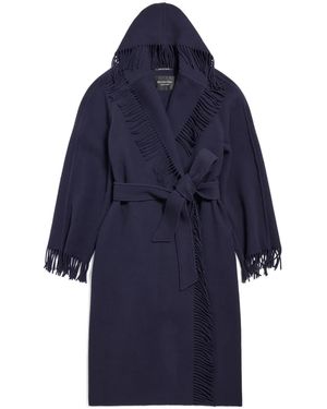 Balenciaga Fringed-Edge Wool Coat - Blue