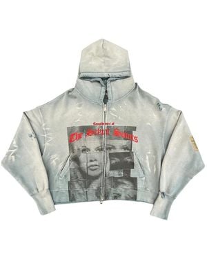 SEKRIT Compliments Graphic-Print Zip-Up Hoodie - Grey