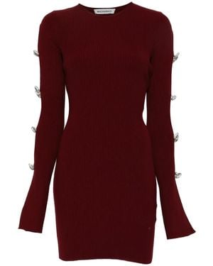 Mach & Mach Bow-Embellished Ribbed Dress - Purple