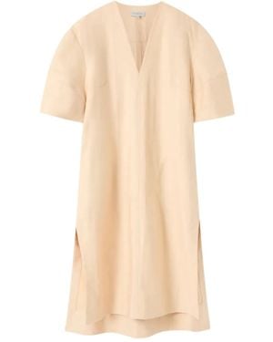 Lee Mathews Emery V-Neck Side-Slit Midi Dress - Natural