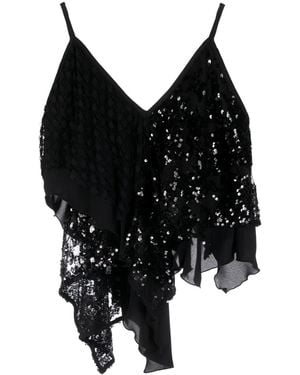 The Attico Asymmetric Embellished Vest Top - Black