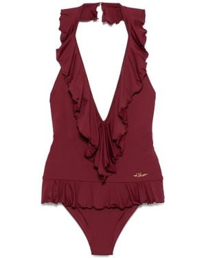 Chloé Ruffled V-Neck Swimsuit - Red