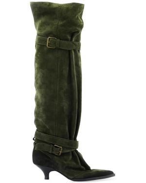 Elena Iachi Buckle-Strap Slouchy Boots - Green