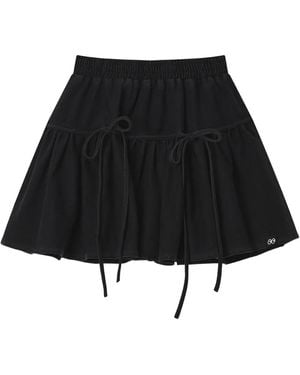 Mini Cream Tiered Tie Mini Skirt - Black
