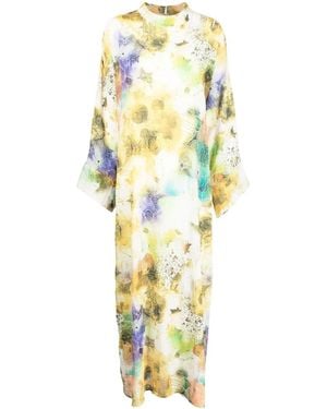 Bambah High-Neck Kaftan Long Dress - Metallic