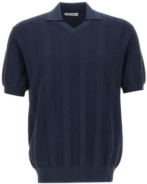 Kangra T-Shirt En Maille Fine À Rayures Verticales Et Bords Côtelés - Blue