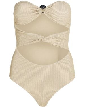 KARL LAGERFELD Fan Charm Strapless Lurex Swimsuit - Natural