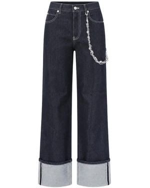 Circus Hotel Chain-Detail Turn-Up Jeans - Blue