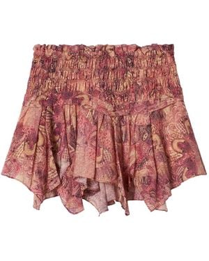 Isabel Marant Ceiva Mandala-Print Smocked Skirt - Red