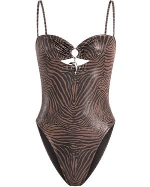 Blumarine Zebra-Print Cut-Out Swimsuit - Brown