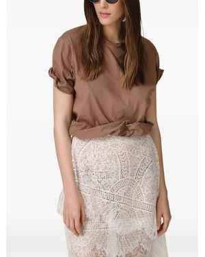 Pink Patch-Detail T-Shirt - Brown